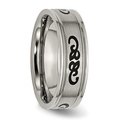 Chisel Titanium Brushed with Black Rubber Design 7mm Ridged Edge Band Ring