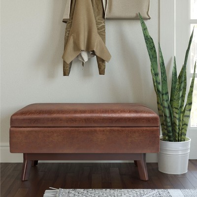 NicBex Modern Rectangular Pouf Ottoman with Storage, Contemporary Entryway Bench with Safety Hinge for Bedroom, Living Room, Dark Brown