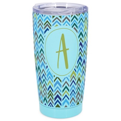Elanze Designs A Monogram Herringbone Arrows Wrap-Around Design 20 Ounce Stainless Steel On-The-Go Coffee Mug, Thermal Travel Tumbler with Leak