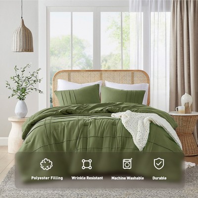 3Pcs Comforter set Pinch Pleat Comforter for All Seasons, Grid Pattern Lightweight Bedding Set, Solid Chic Vintage Style Farmhouse Bed Comforter Sets
