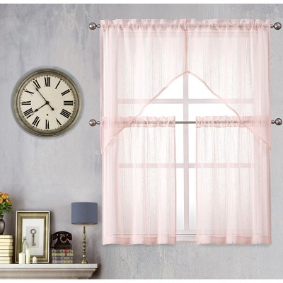 Kate Aurora Modern Chic Complete 4 Piece Striped Sheer Kitchen Curtain Tier & Valance Set