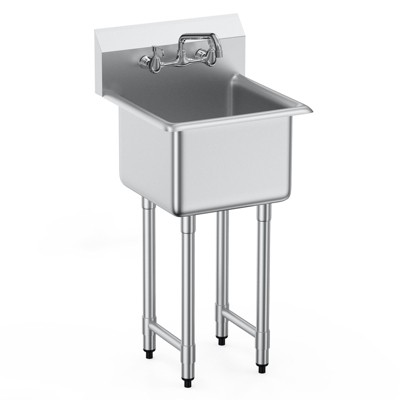 VEVOR Stainless Steel Prep & Utility Sink,1 Compartment Free Standing Small Sink Include Faucet & legs, 18"x41" Commercial Single Bowl Sinks, Silver