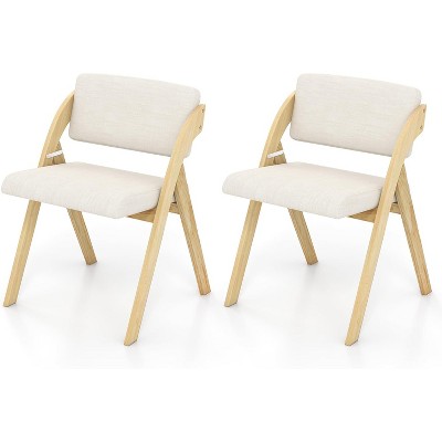 ADILE Folding Dining Chairs, Upholstered Wooden Folding Chair 2 Pack, Natural