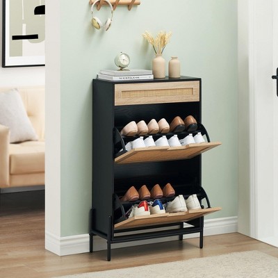TROPOW Scarpiera stretta con 2 lembi, scarpiera in rattan naturale, Shoe Cabinet con 4 ripiani regolabili, cassettiera per corridoio, ingresso