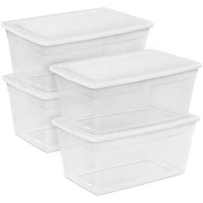 Sterilite 12 Pack 16 Qt Stackable Storage Box, Clear Plastic Snap-On Lid Bins
