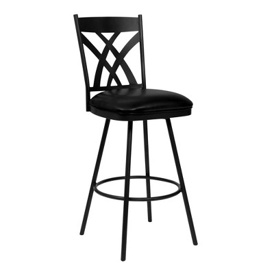 26" Dover Faux Leather Metal Counter Height Barstool Black - Armen Living: Swivel, Footrest, Square Seat