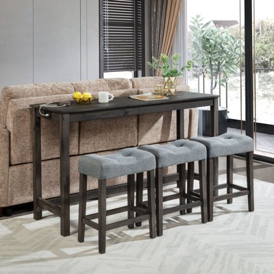 4-Piece Dinner Table Set , Dining Bar Table and Chairs Set,Bar Table Set with 3 Padded Stools,Brown