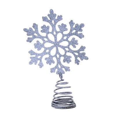 Transpac 5.5 Inch Silver Snowflake Tree Topper , Gray Speckled Laser Cut (1PC)