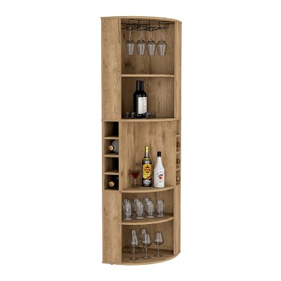 Depot E-Shop 71" Corner Bar Cabinet with Five Shelves, Eight Bottle Cubbies and Stemware