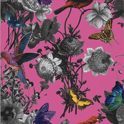Jardin Magenta Pink Floral Birds Paste the Wall Wallpaper