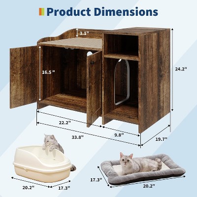 Cat Litter Box Enclosure Furniture, Hidden Litter Box Cabinet with Barn Door, Modern End Table Style, Wooden Pet House, Dog-Proof Design