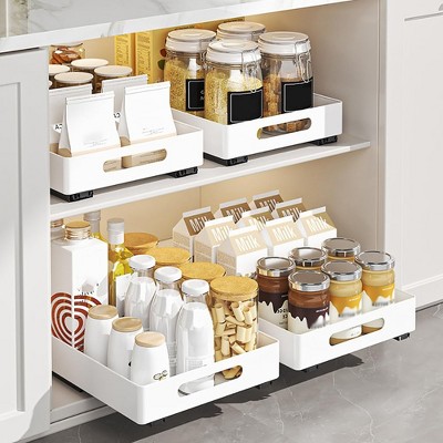 TROPOW Pull Out Cabinet Organizer Heavy Duty Metal Slide Out Drawers for Kitchen Cabinets, Fixed With Adhesive Films ,10.2" W×14.5" D×3.1" H
