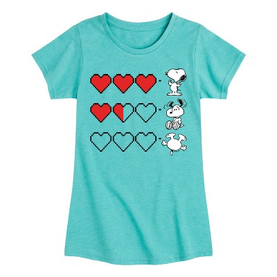Girls' - Peanuts - Snoopy Game Hearts Fitted Short Sleeve Graphic T-Shirt