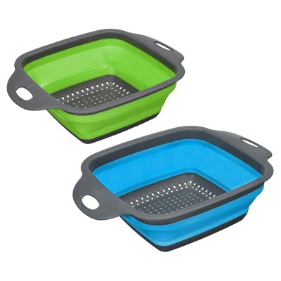 Unique Bargains Collapsible Colander Set Silicone Square Foldable Strainer Space Saving