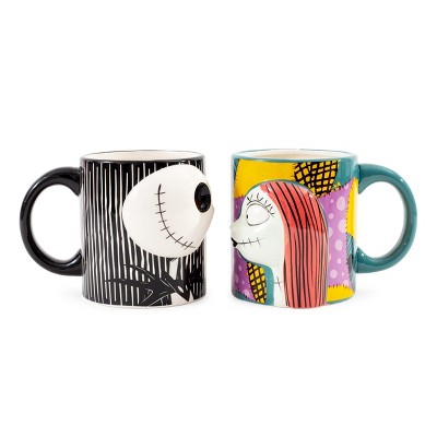Silver Buffalo Disney Nightmare Before Christmas Jack & Sally Sculpted Ceramic Mugs | Set of 2