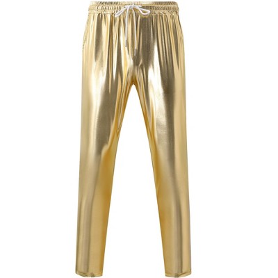 Mens Metallic Shiny Pants Disco Party Dance Leg Trousers Drawstring Nightclub Pant