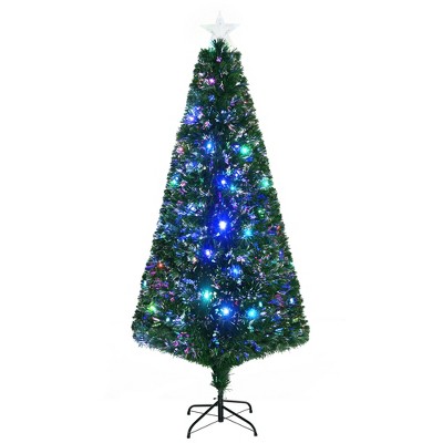 6FT Tall Douglas Fir Pre-Lit Artificial Christmas Tree with Realistic Branches, 24 Multi-Color LED Lights, Fiber Optics and 230 Tips