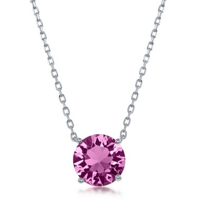 Bella Silver Sterling Silver 8MM Rose "October" Swarovski Element Necklace - Pink - 16+2 Inch