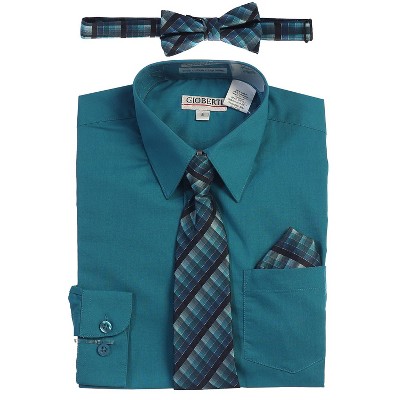 Gioberti Boy's Long Sleeve Dress Shirt and Plaid Tie Accessories Set