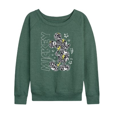 Women's - Disney - Mickey Mouse Lightweight French Terry Wide Neck Long Sleeve Graphic Shirt
