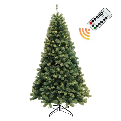6FT/7FT Pre-Lit Christmas Tree,with 250 Warm White Lights, Feel Real/Realistic/Full Spruce Xmas Tree, Easy Assembly, Metal Base