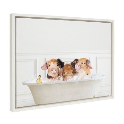 18" x 24" Sylvie Three Pigs in Bubble Bath Framed Canvas by Amy Peterson - Kate & Laurel All Things Decor