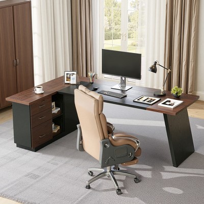 MAYEERTY L-Shaped Executive Desk   Office Desk with Drawers and Lateral File Cabinet