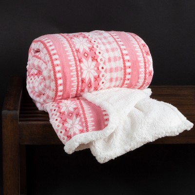 Hastings Home Fleece Snowflake Pattern Blanket Throw - 50" x 60", Pink