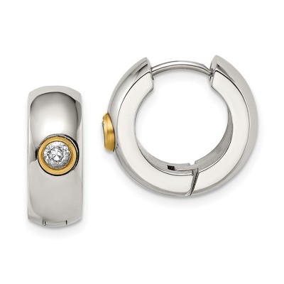 Chisel Stainless Steel Polished Yellow IP-plated with Cubic Zirconia 7mm Hinged Hoop Earrings
