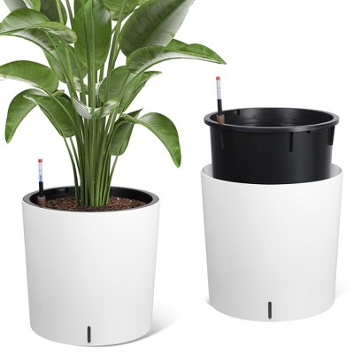 ODK Tall Round Planter Set of 2, 19.5” H x 19.9” Dia Large Planters for Indoor Plants with Built-in Drainage and a Water Level Monitor for Patio