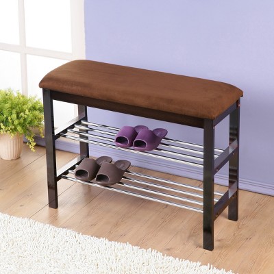 Syemin Ottomans and Benches Wood Shoe Bench, Shoe Rack Storage Organizer, Rustic Entryway Bench with Shelves, Hallway Bench, Brown, 31.5"*12"*19"
