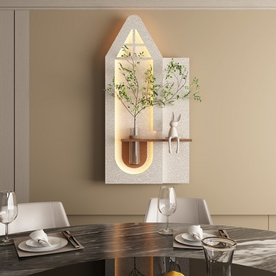 KWPZQEB Sandstone Wall Decor with 3-Color LED, 3D Art Sculpture with Simulated Green Plants, Indoor Plant Decor for Living Room, Bedroom, Hallway