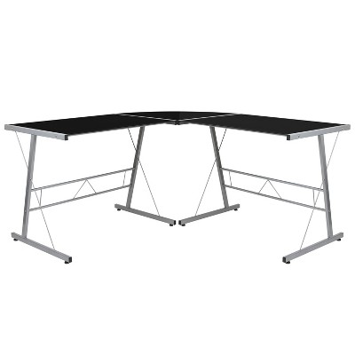 Emma and Oliver L-Shaped Computer Corner Glass Desk, Gaming Desk, Home Office Corner Desk