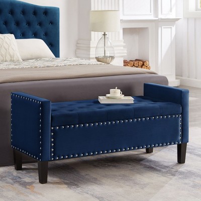 Grungis Velvet Tufted Button Storage Benches,Upholstered Storage Ottoman with Nails Trim and Armrest,Ottoman Bench for Living Room,Bedroom