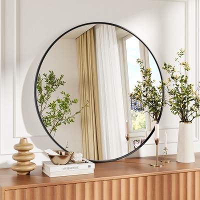 Round Mirror, Circle Mirror, Black Metal Frame Round Mirror for Wall, Round Bathroom Mirror for Entryway, Bedroom, Vanity
