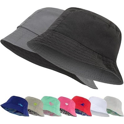 Addie & Tate Black/Charcoal Gray Reversible Bucket Hat for Girls & Boys, Packable Beach Sun Bucket Hat for Toddlers to Teens Ages 3-14 Years