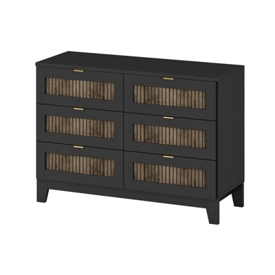 SEVOBAL Dressers Rustic Farmhouse Wooden Dresser with Metal Handles and 6 Drawer Storage for Bedroom, Black, 47.24"*15.75"*33.7"