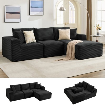 COZONY 108'' Modular Sectional Sofa — Corduroy L-Shaped Couch with Deep Seat, Chaise & Throw Pillows, No Assembly Comfy Sofa for Living Room