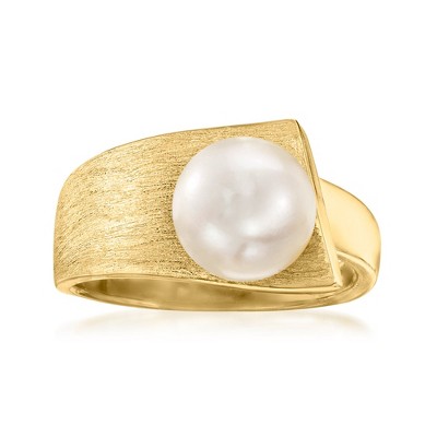 Ross-Simons 8-8.5mm Cultured Pearl Ring in 18kt Gold Over Sterling