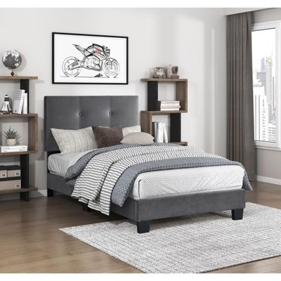 Okak Velvet Platform Bed Frame Upholstered Modern Bed with Adjustable Height Headboard Button Tufted No Springs Required Easy to Assemble