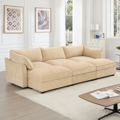 3-Seater Modular Sectional Sofa with Storage Drawers and 3 Ottomans, Chenille Sofa for Living Room, Wide Seat Sleeper Sofa for Home Theater-Koiai
