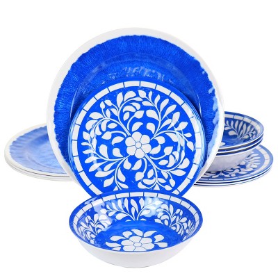 Elama Telly 12 Piece Melamine Dinnerware Set in Teal