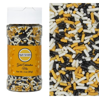 Mystic Sprinkles Gold Celebration Mix Jimmies Sprinkles 3oz Bottle