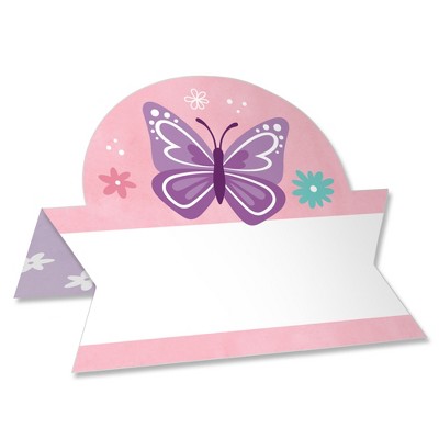 Big Dot of Happiness Beautiful Butterfly - Floral Baby Shower or Birthday Party Tent Buffet Card - Table Setting Name Place Cards - Set of 24