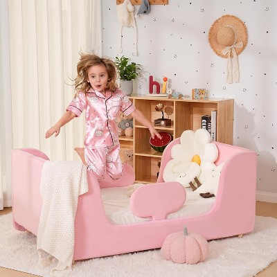 DoCred Toddler Bed,Toddler Floor Bed Frame with Removable Guard Rails, Kids Bed for Girls and Boys