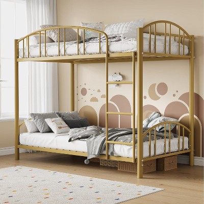 Metal Bunk Bed Twin Over Twin, Heavy Duty Bunkbeds Frame with Arched Guardrail and Safety Ladder, Sturdy Steel Bed ,Space-Saving