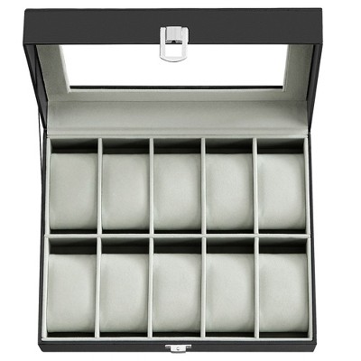 SONGMICS Watch Box, 10-Slot Watch Case with Large Glass Lid, Removable Watch Pillows, Watch Box Organizer, Father's Day Gifts