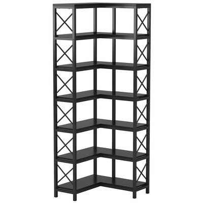 Resenkos Bookshelf, Bookcase Standing Shelf Unts,7-Tier Corner Bookshelf Corner Bookcase Storage Display Rack,White