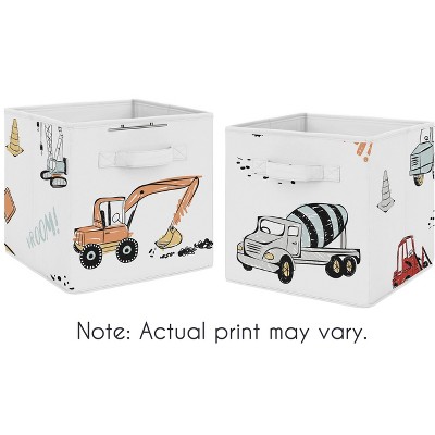 Sweet Jojo Designs Fabric Storage Bins Set Construction Truck Red Blue and Grey