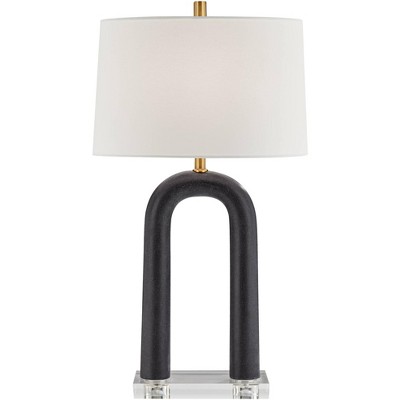Possini Euro Design Elie 29" Tall Modern End Table Lamp Speckled Black Faux Stone Finish Single White Shade Living Room Bedroom Bedside Nightstand
